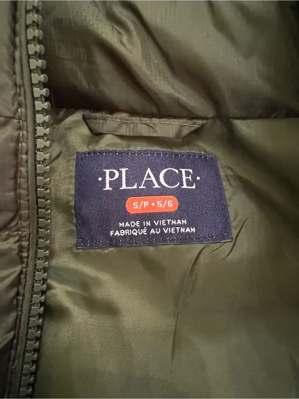 The Children’s Place Boys Puffer Jacket 5/6 Olive Green Water Resistant NWT